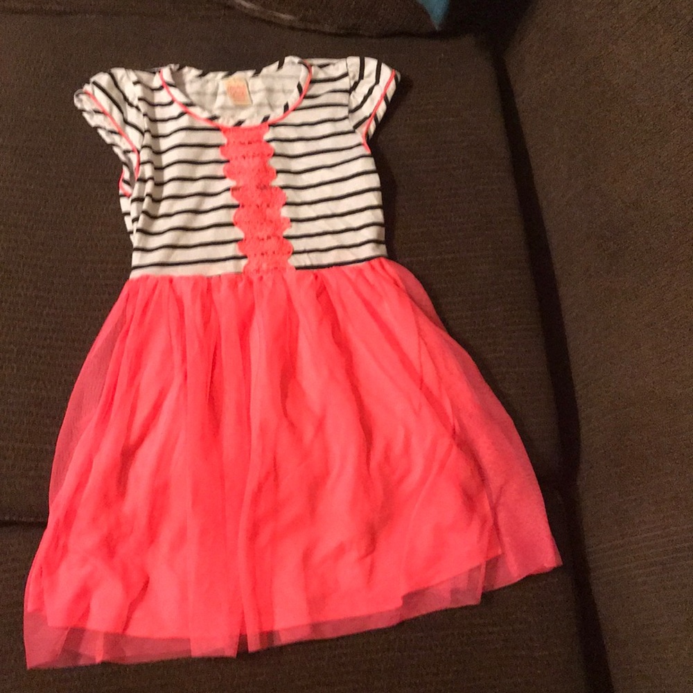 Size 10-12 Black and white striped dress with pink